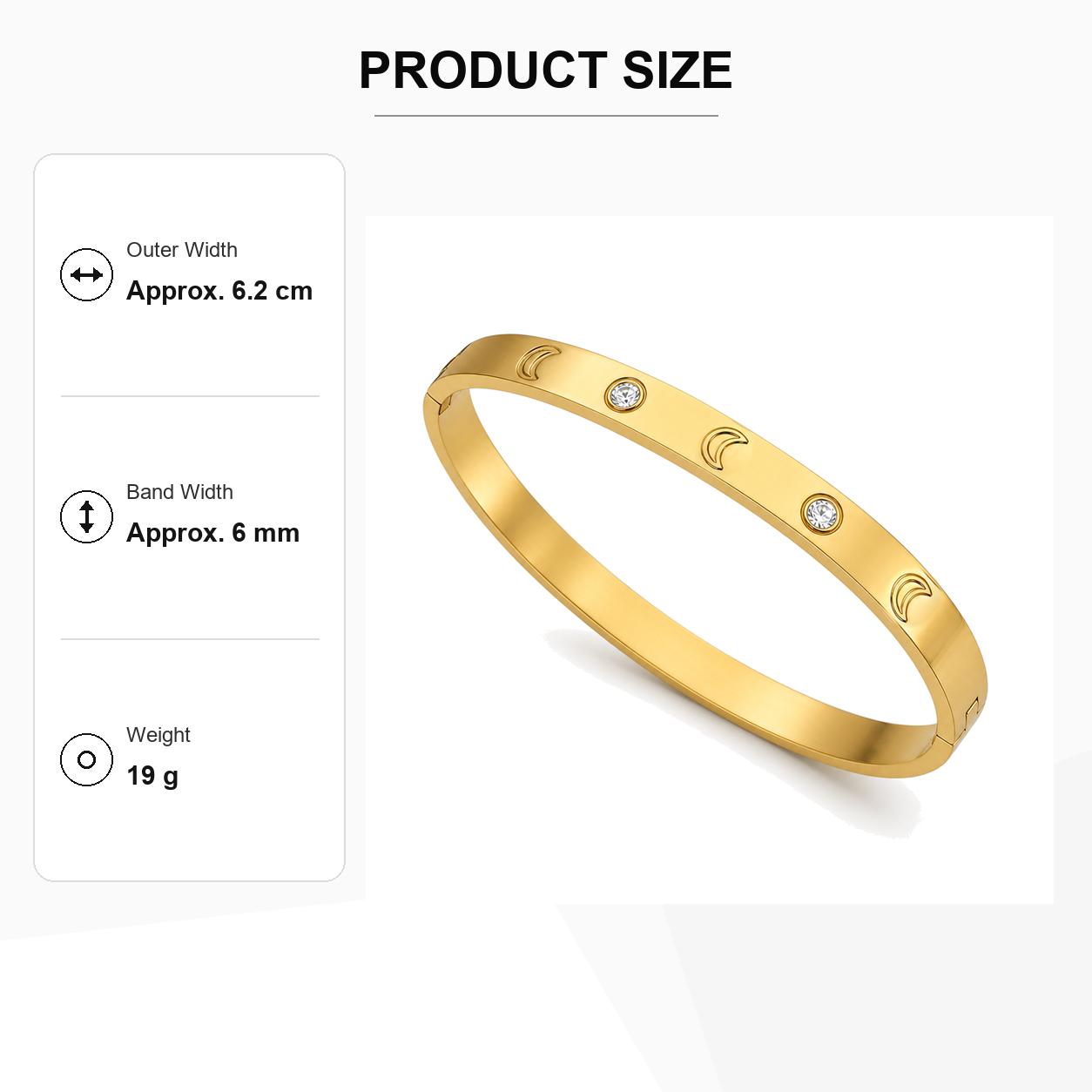 Full Cuff Bracelet Moon - Gold, image 3
