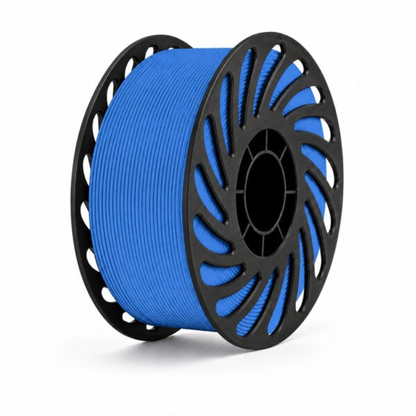 PLA Basic Cobalt Blue filament on a black spool, white studio background